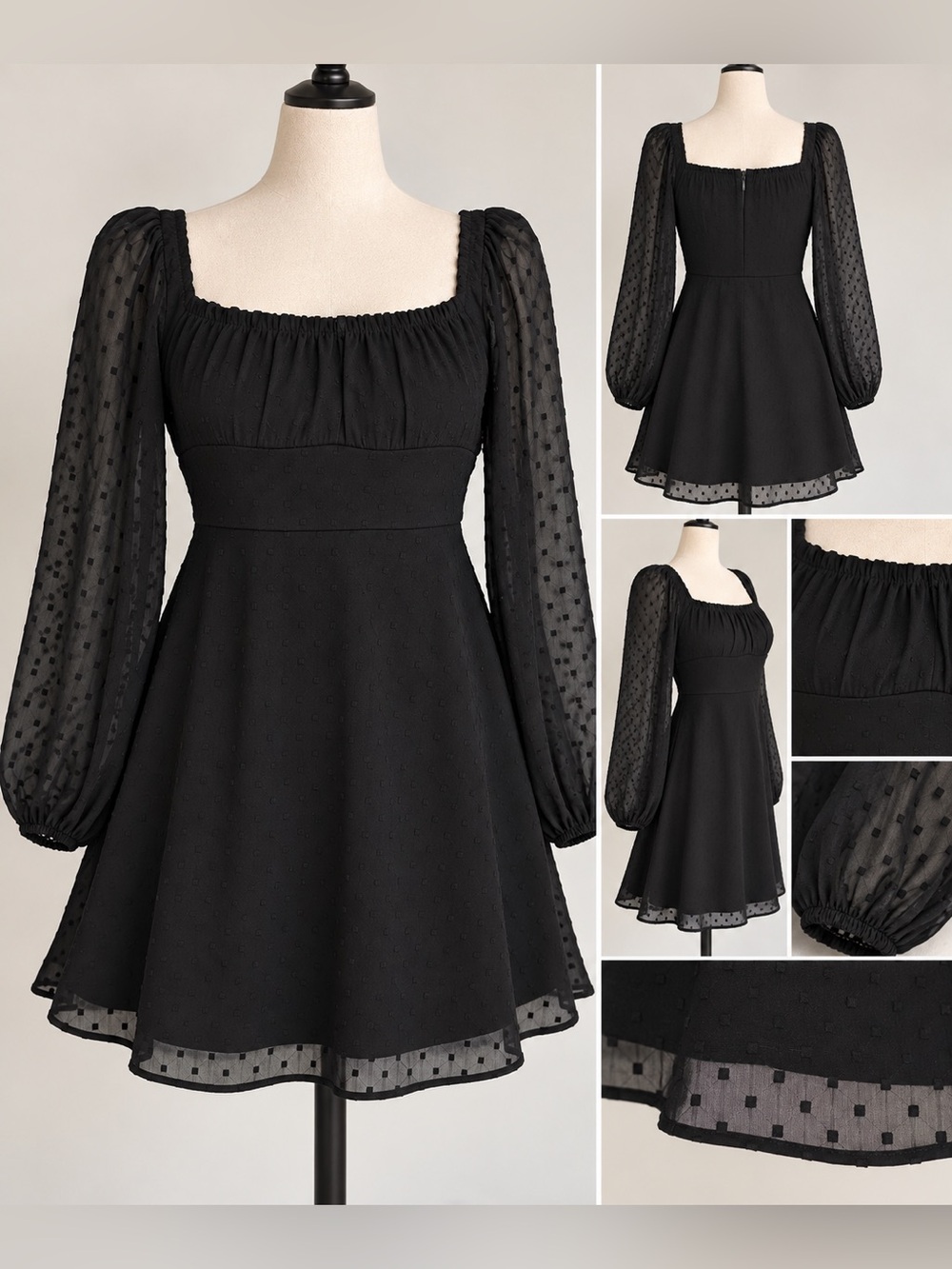 Hollister Black Long-Sleeve Square Neck Mini Dress